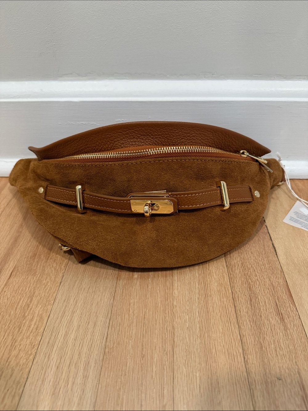 Justin Gregory Renee Suede Brown Bum Belt Bag with Gold Hardware